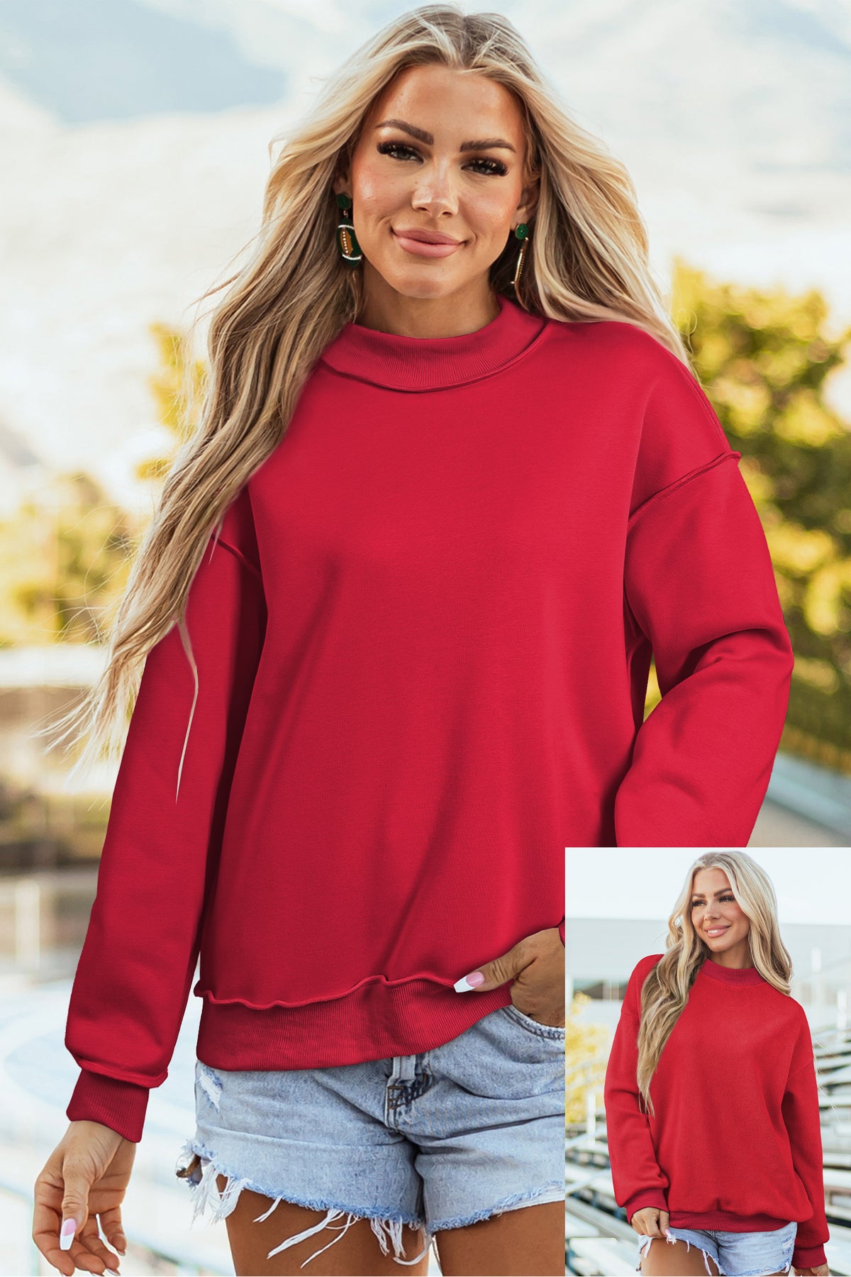 Carrot Oversize Drop Shoulder Reversible Mock Neck Sweatshirt