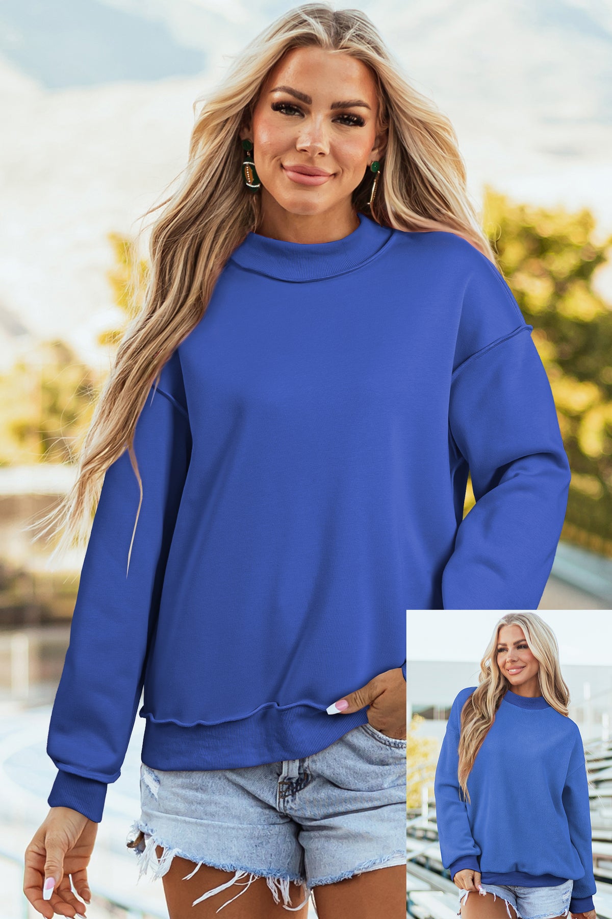 Carrot Oversize Drop Shoulder Reversible Mock Neck Sweatshirt