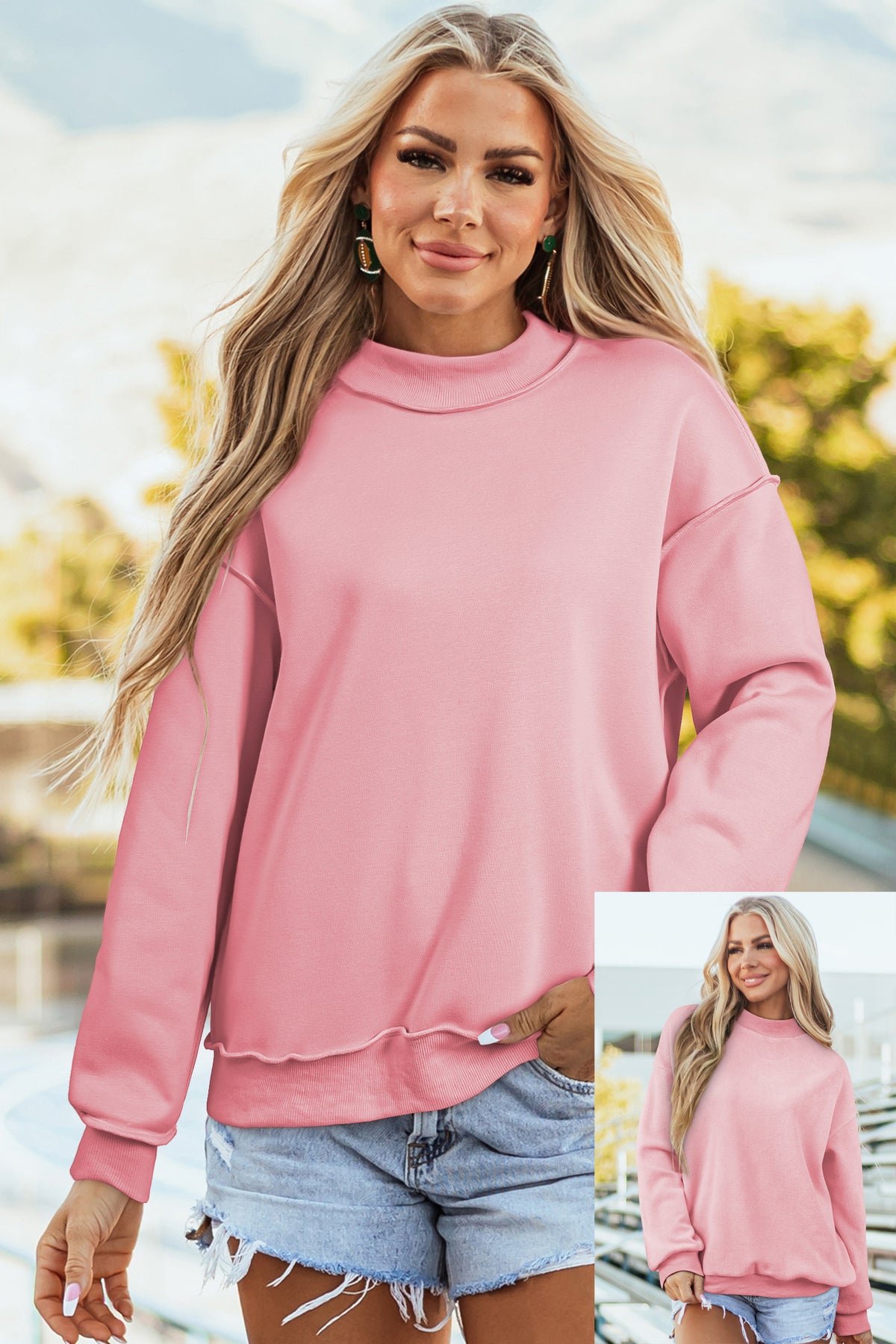 Carrot Oversize Drop Shoulder Reversible Mock Neck Sweatshirt